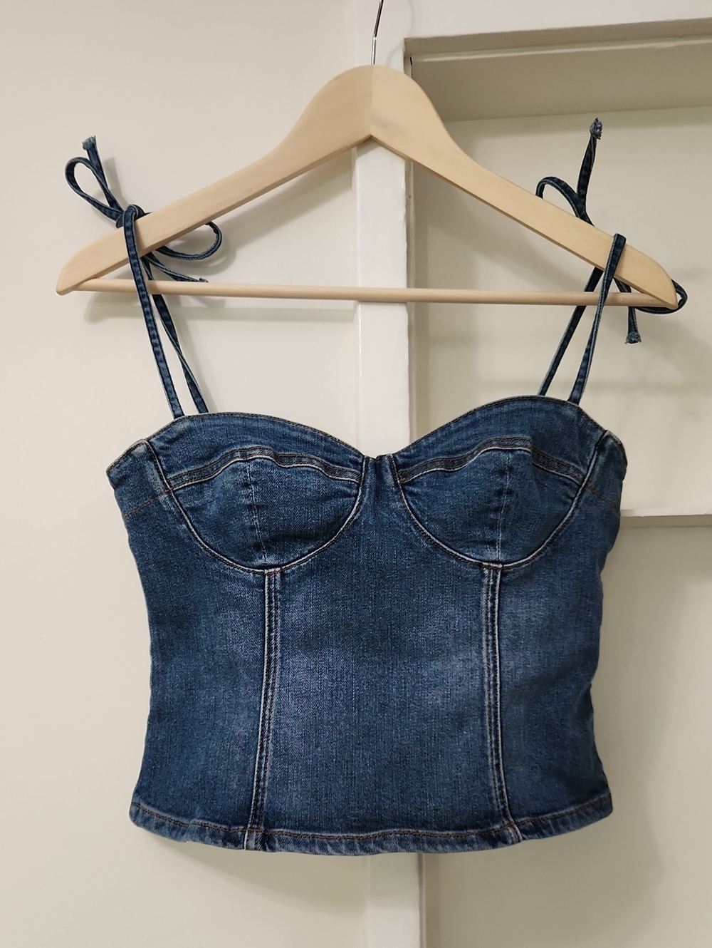 Reformation Chiara Denim Bustier Corset Tie Shoulder Top Size 2 - Picture 16 of 16